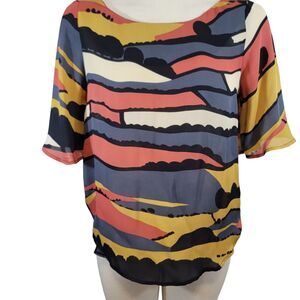 COREY LYNN CALTER Top Womans 8 100% Silk  Split Back Short Sleeve Anthro